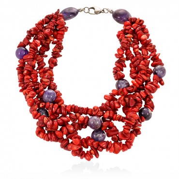 SYROS NECKLACE CORAL & AMETHYST